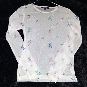 Karen Kane Y2K Embroidered Floral Sheer Mesh Top